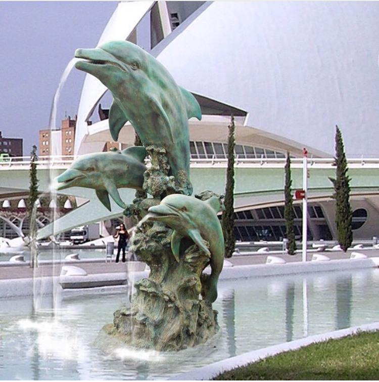 water fountain dolphin statue