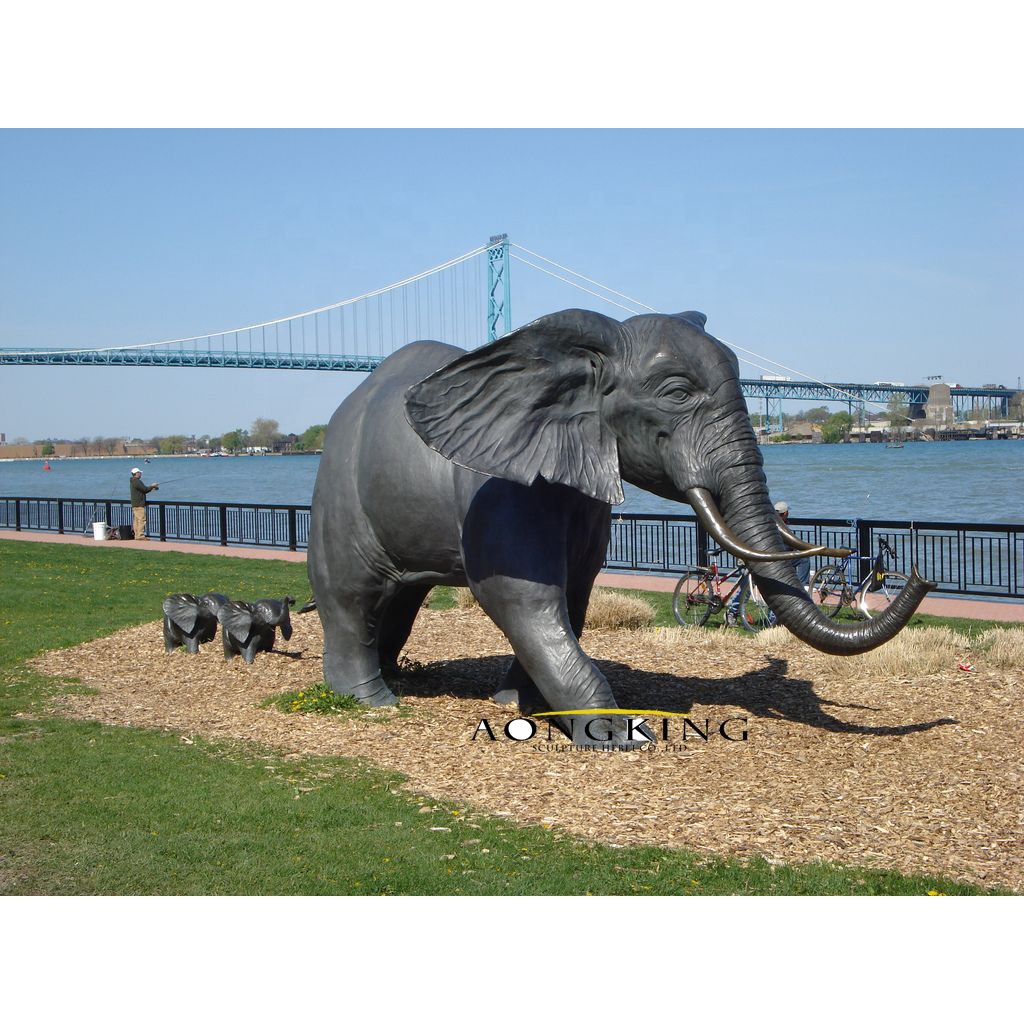 Bronze Statues of Elephant Family