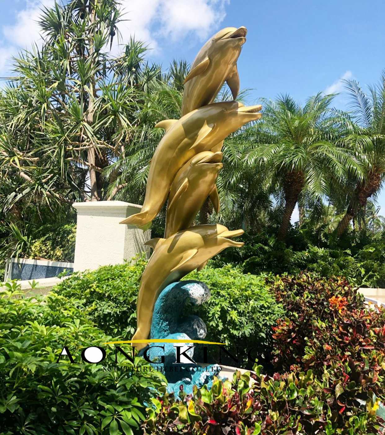 Bronze dolphin sculptures