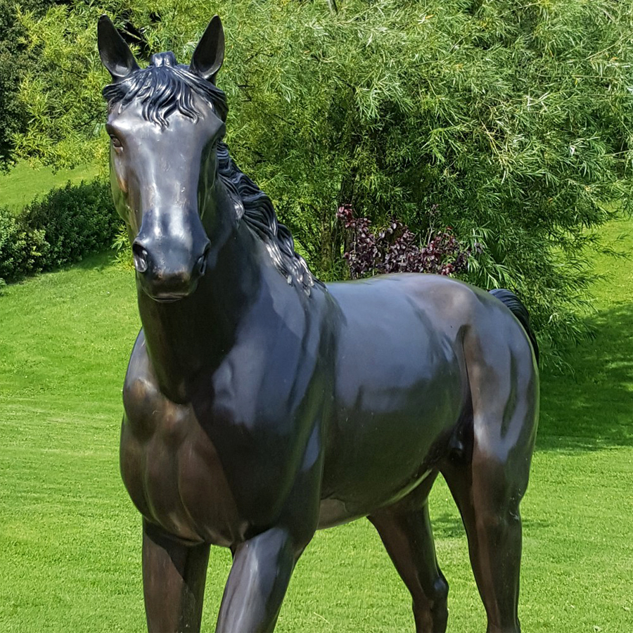 Bronze garden statue black horse