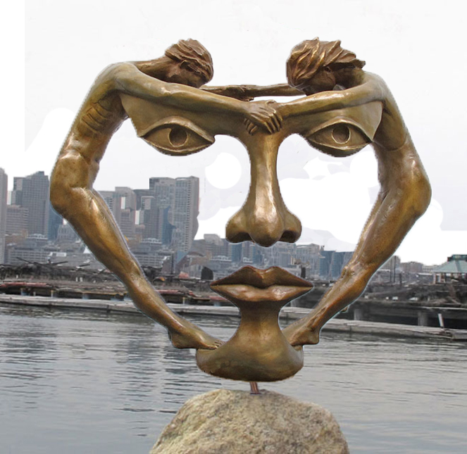Modern metal outdoor sculpture abstract face statue