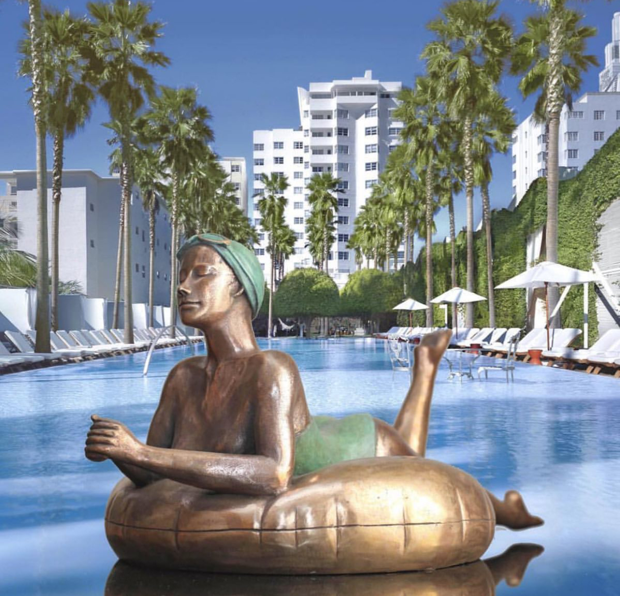 Sculpture of woman with swimming ring