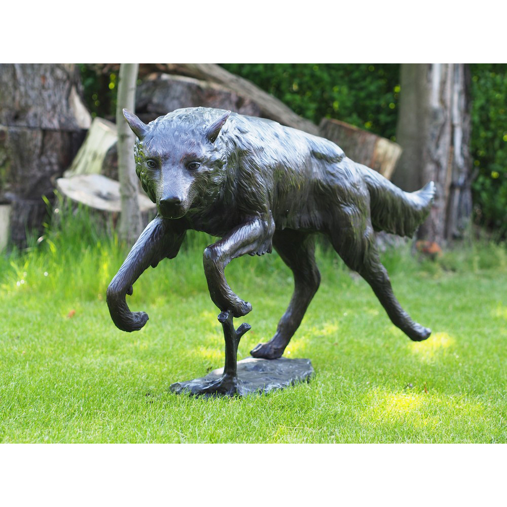 Wolf bronze sculpture with stand