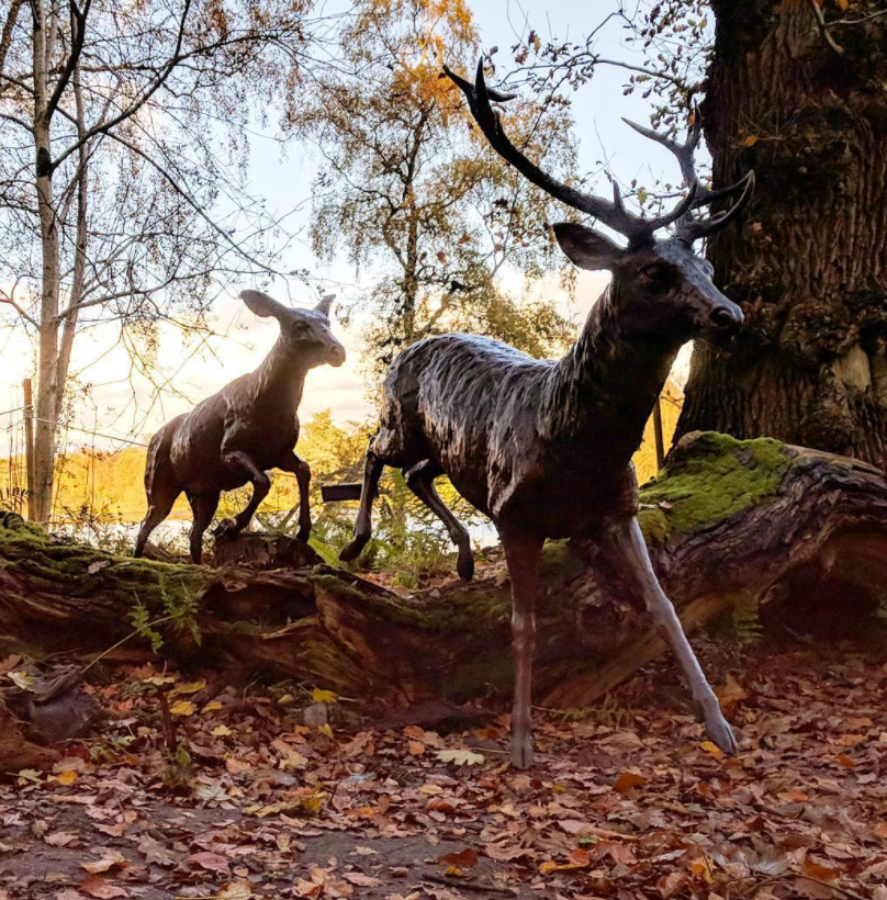 bronze life-size deer sculpture