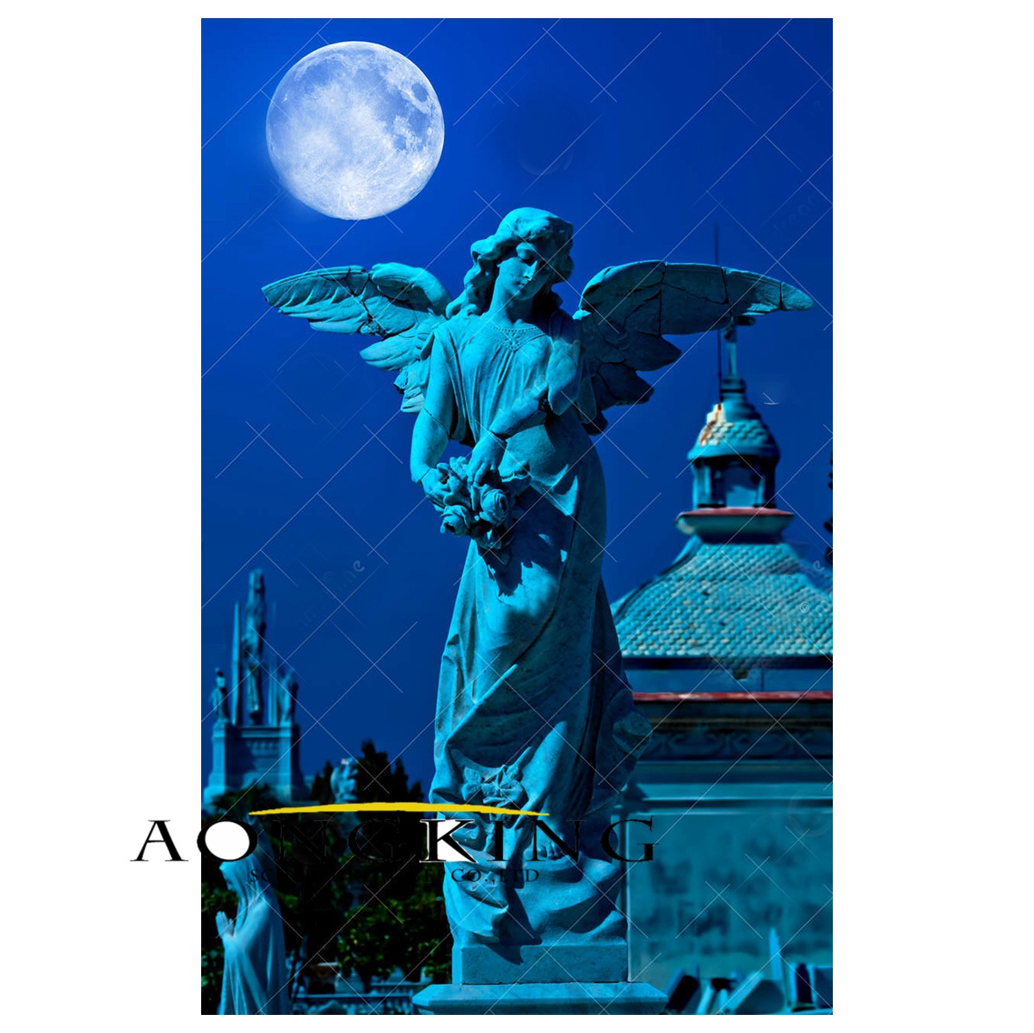 Angel cemetery statue in midnight
