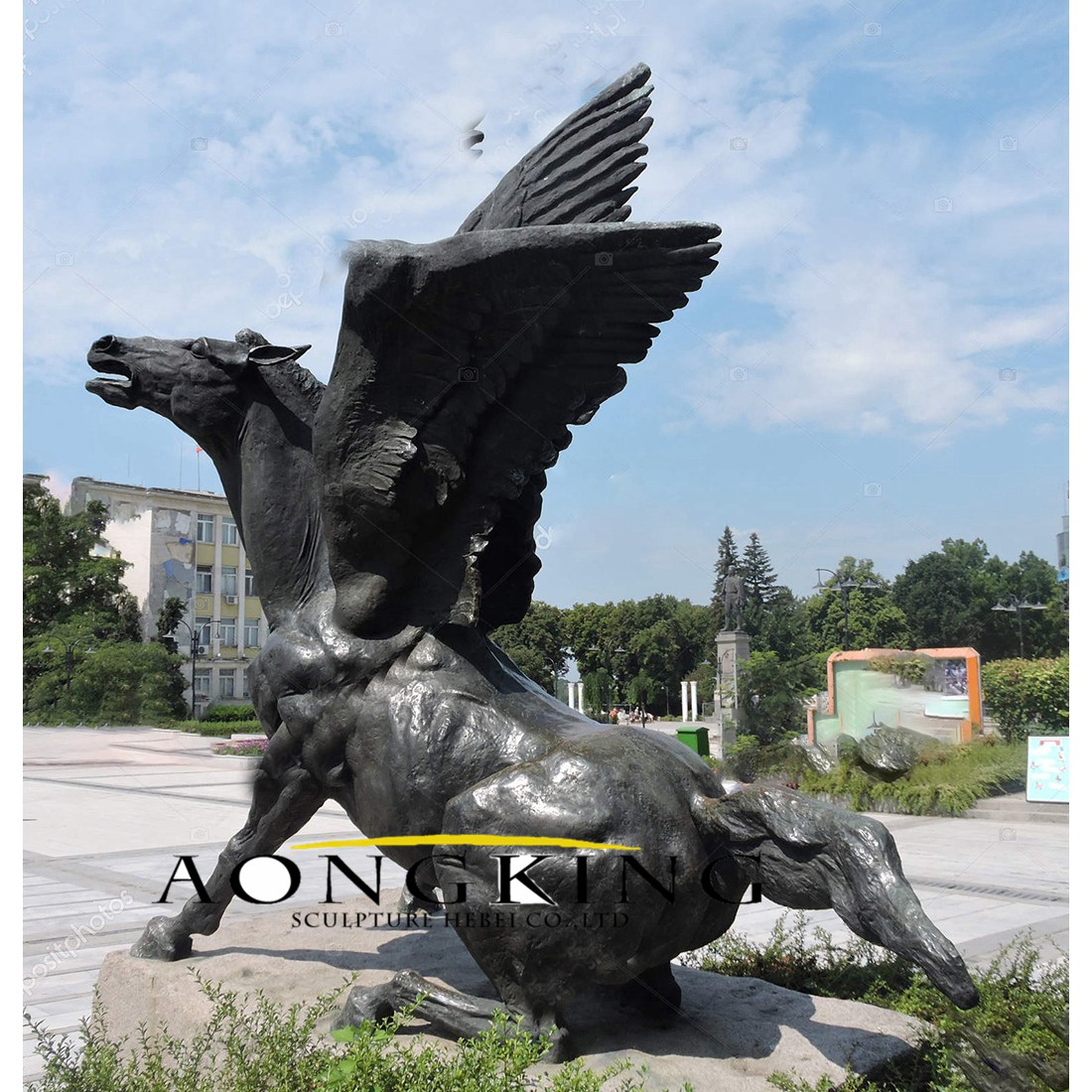 Black horse with wings bronze statue