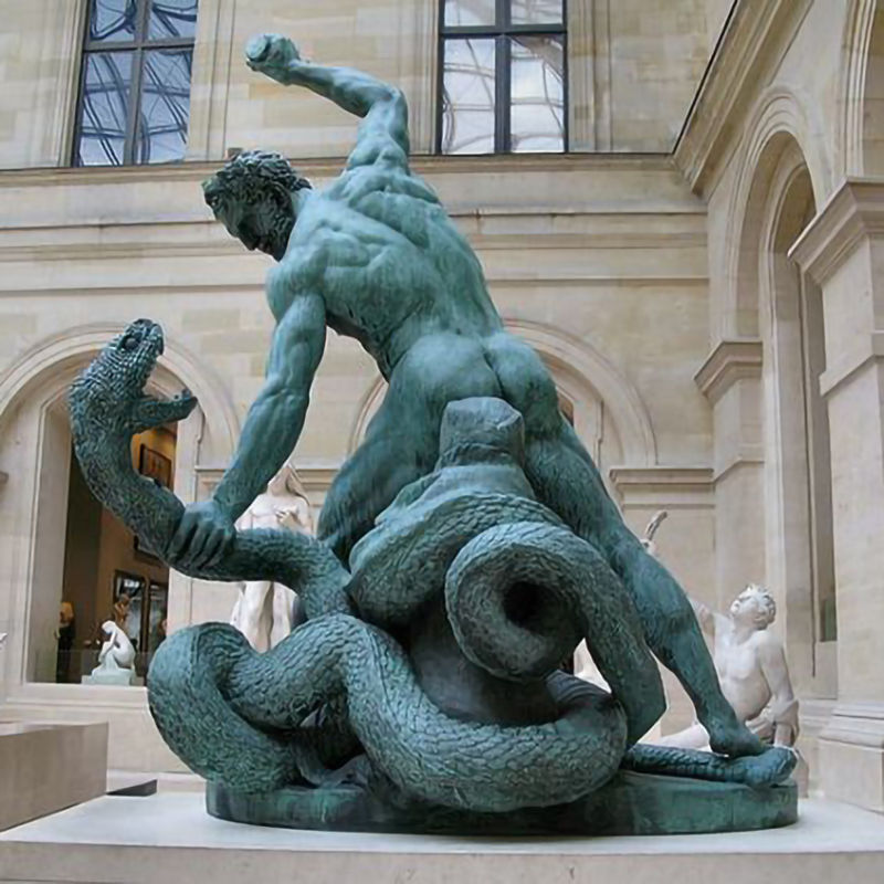 Hercules fighting snake bronze sculpture