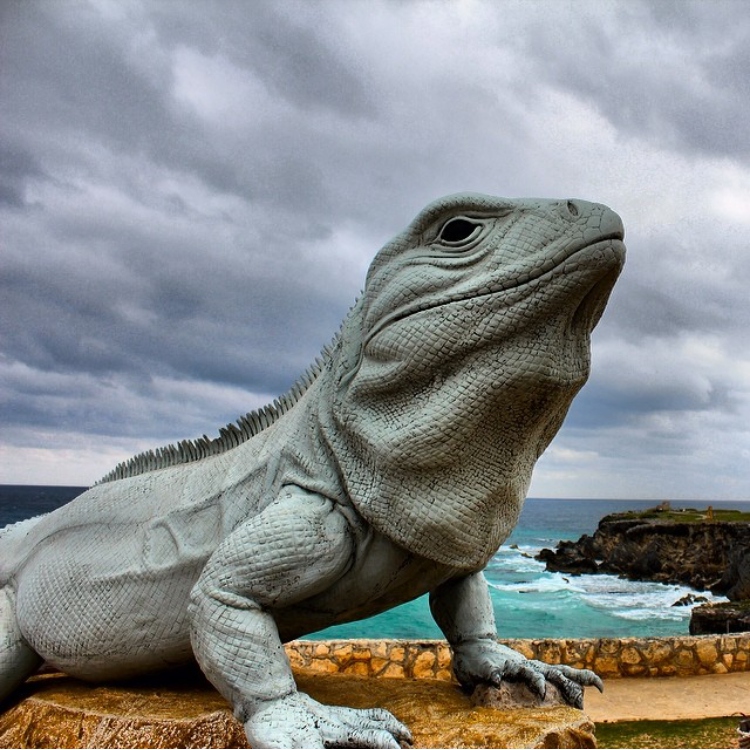 Large lizard sculpture