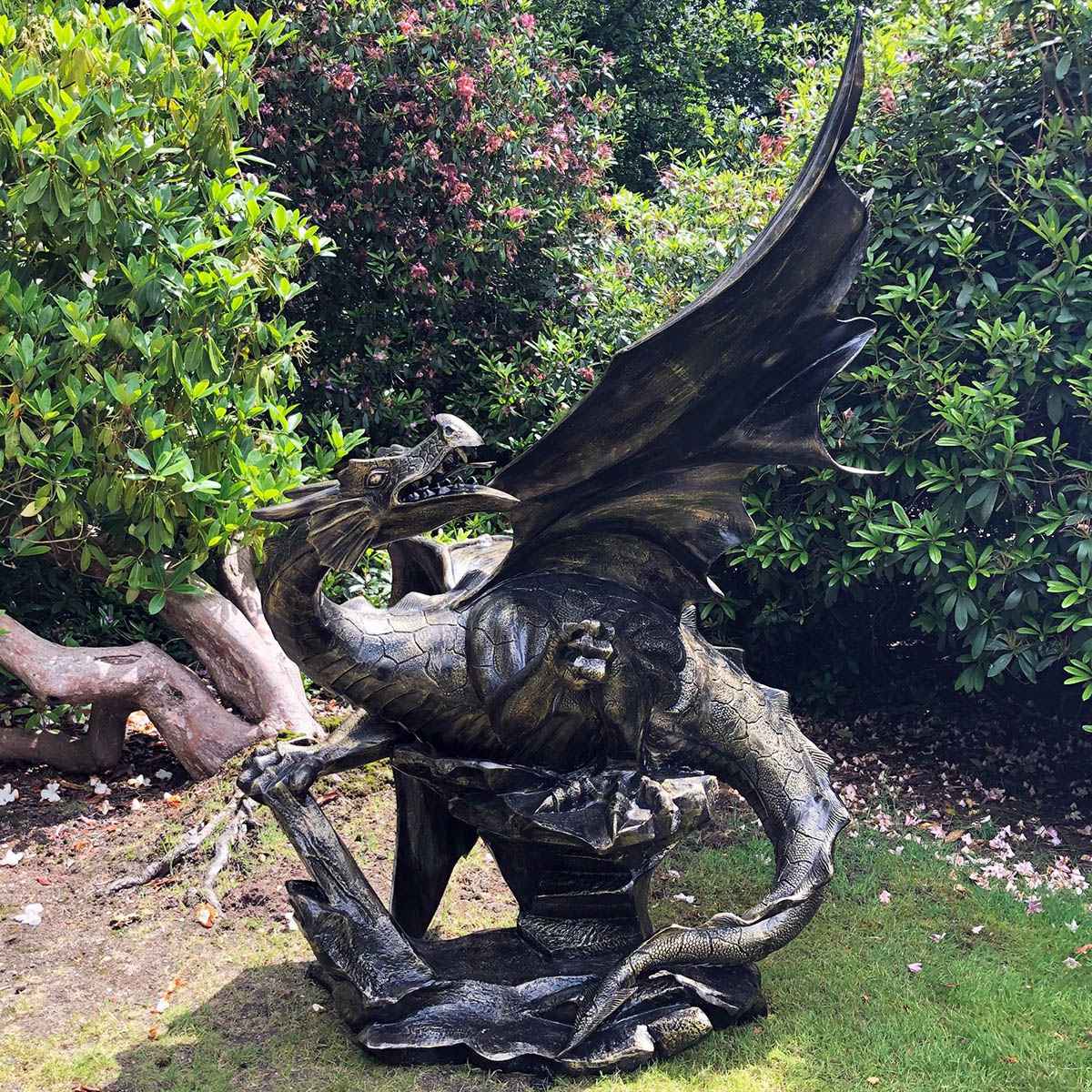 Mystical dragon bronze metal garden statue
