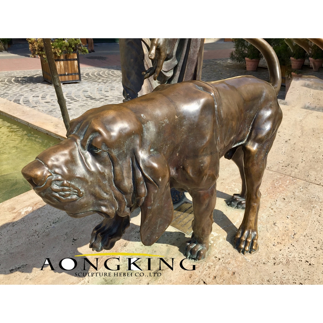 Realistic hound dog bronze statue