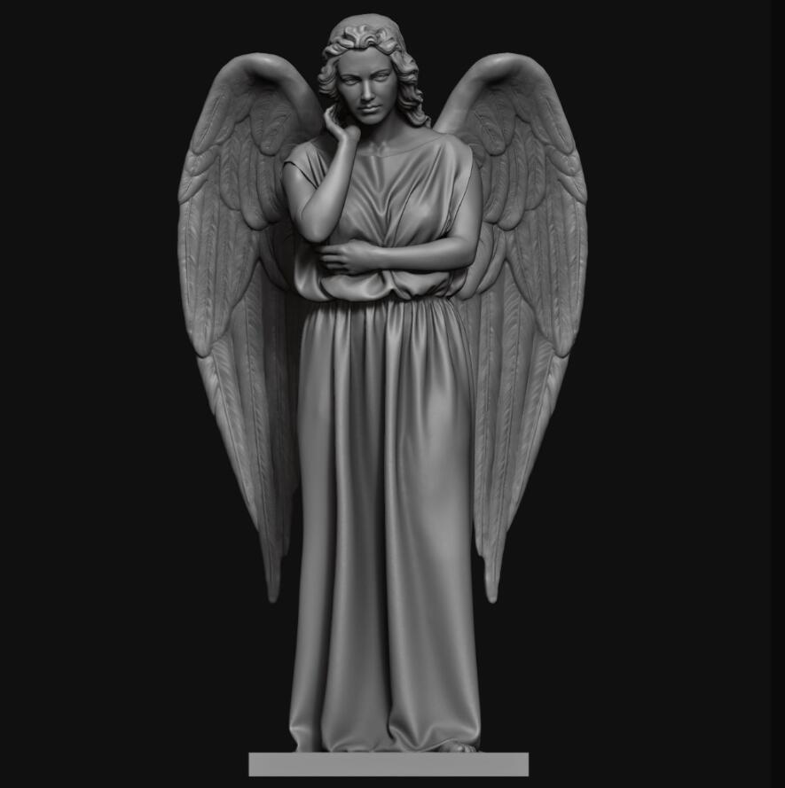 Bronze angel statue on base