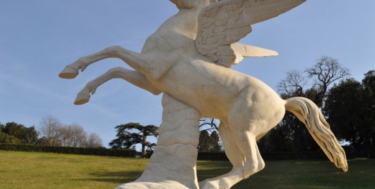 Standing horse marble statue with wings