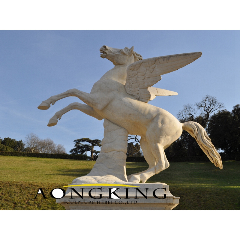 Standing horse marble statue with wings