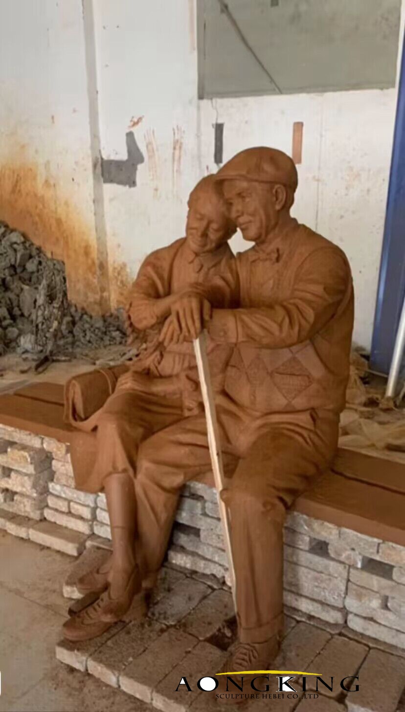 bronze life-size old couple statue 2