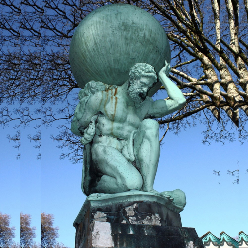 famous bronze Hercules hold earth