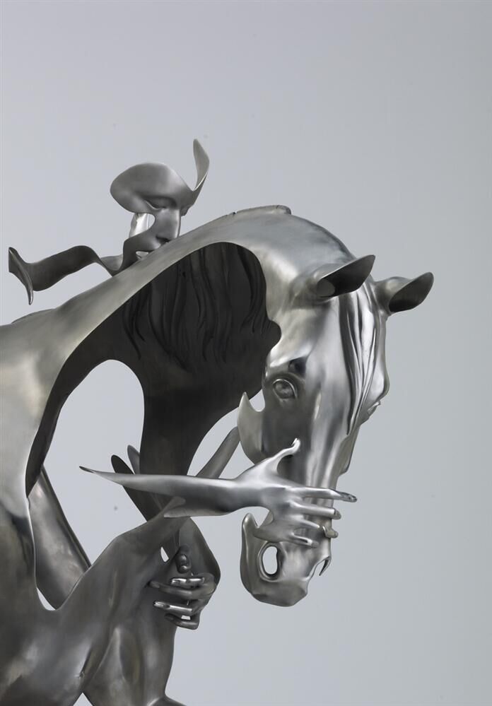 stainless steel abstract riding horse sculpture