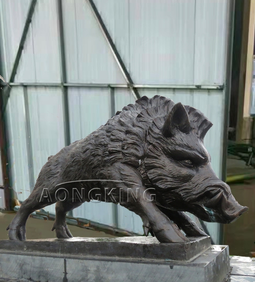 Bronze wild boar sculpture