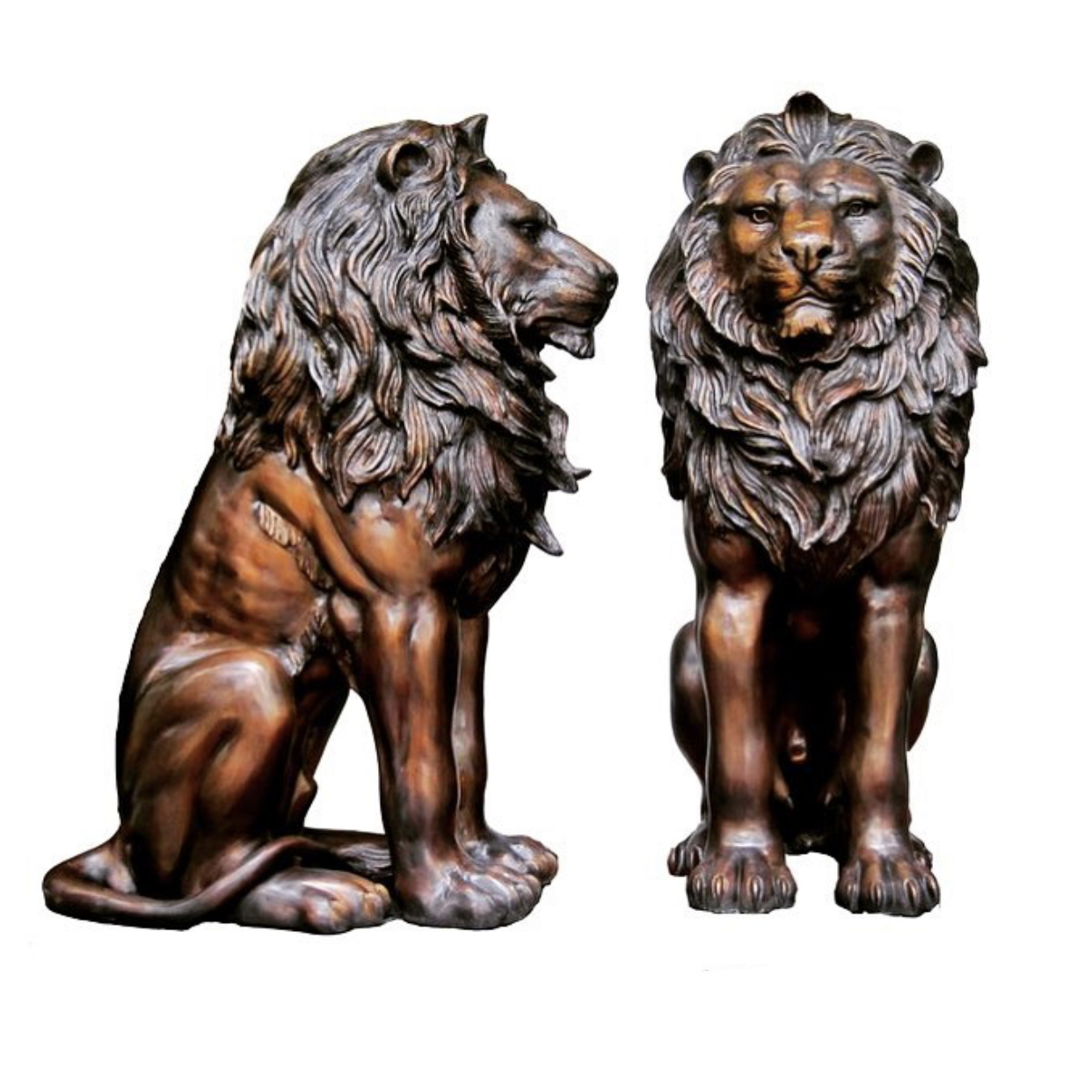 Metal sitting lion statue