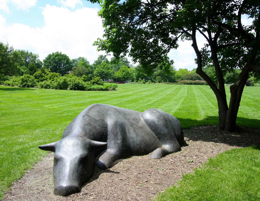 Lying bull abstract bronze statue