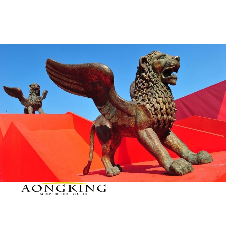 Sculpture of lion with wings