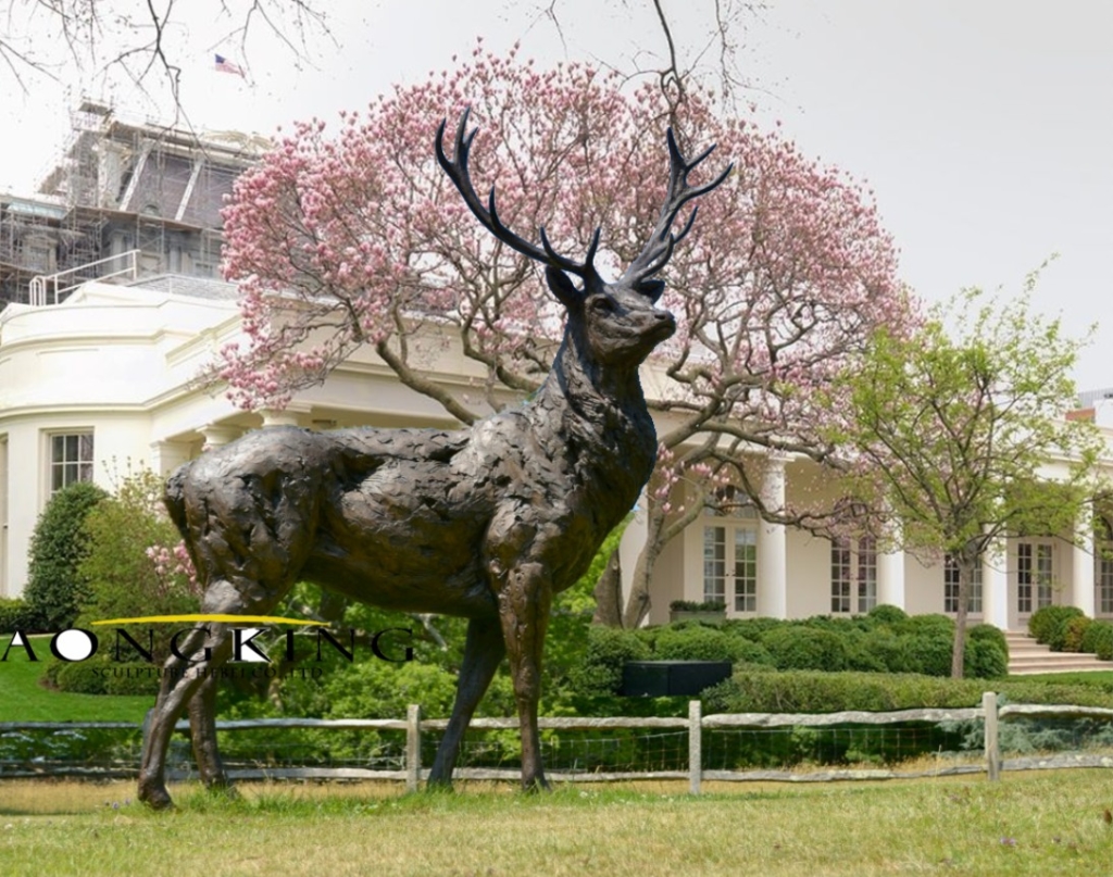 Standing red deer stag sculpture