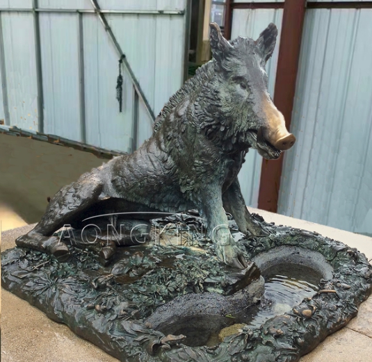 Wild boar bronze sculpture