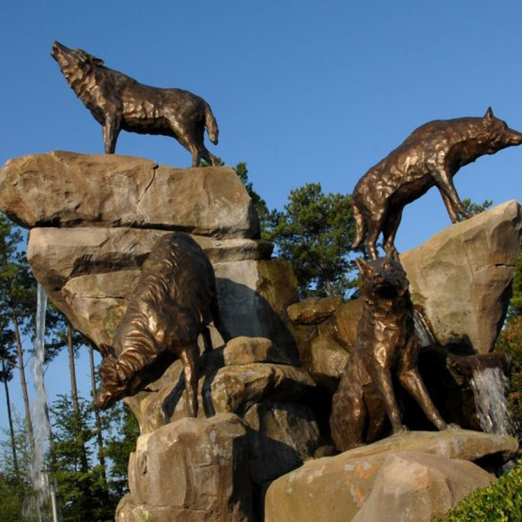 large bronze wolf life-size statue