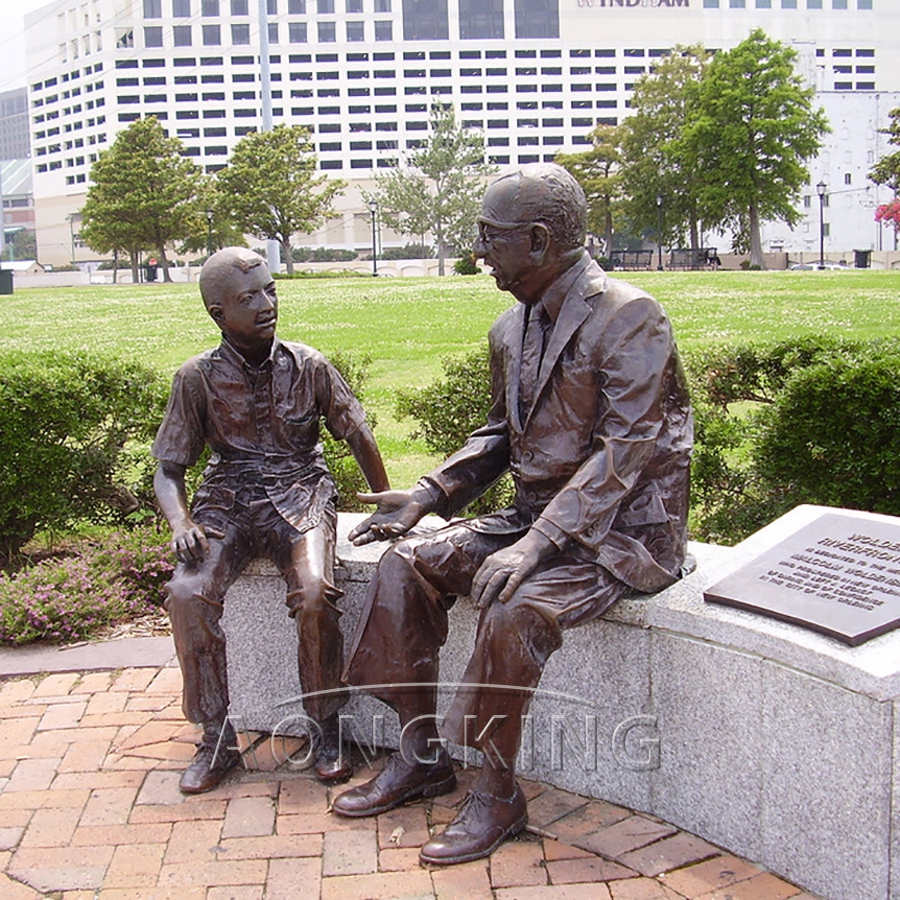 Grandpa and boy bronze statue