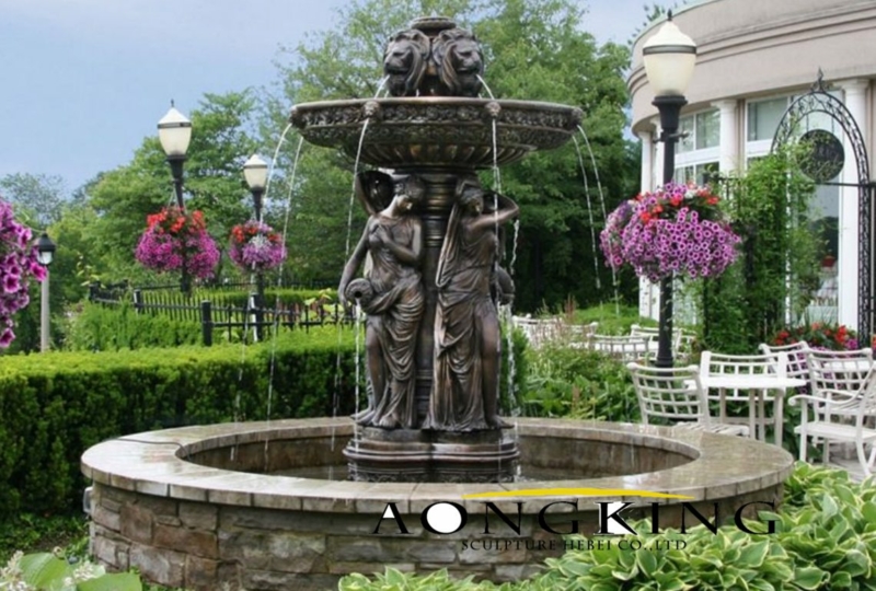 ladies and lions Patina bronze fountain for garden