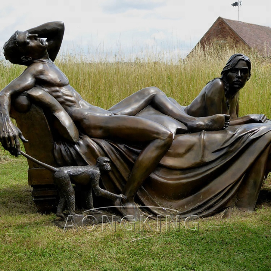 Lying man bronze statue