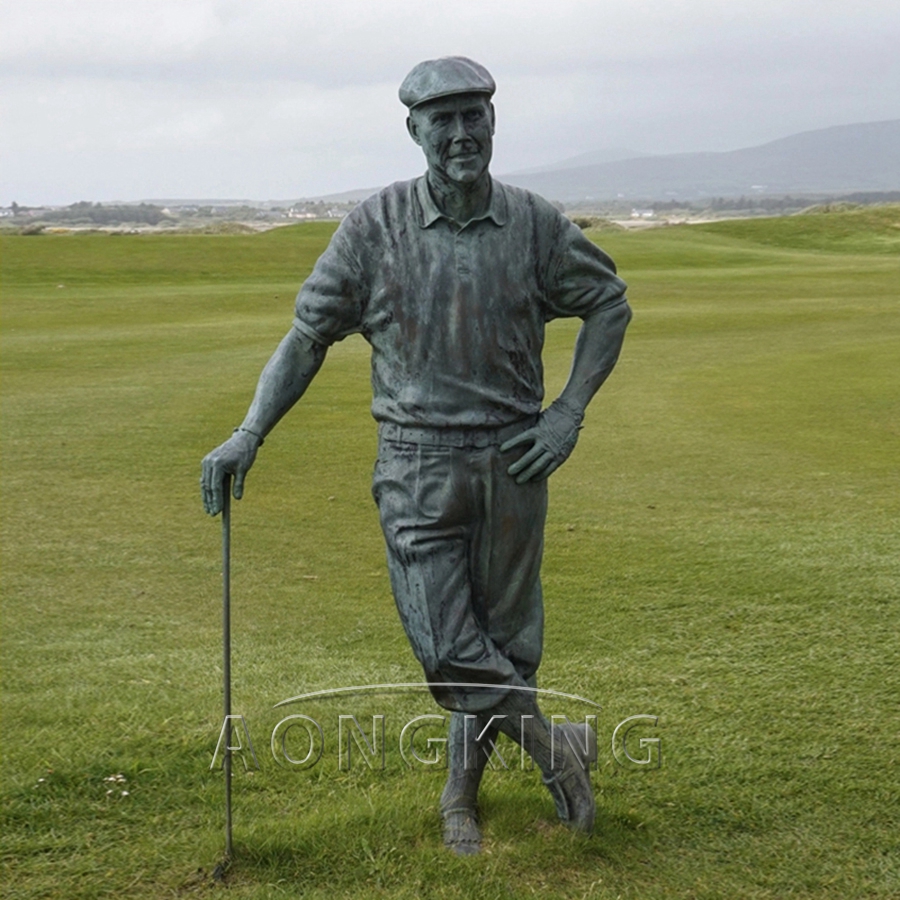 Standing golfer bronze statue