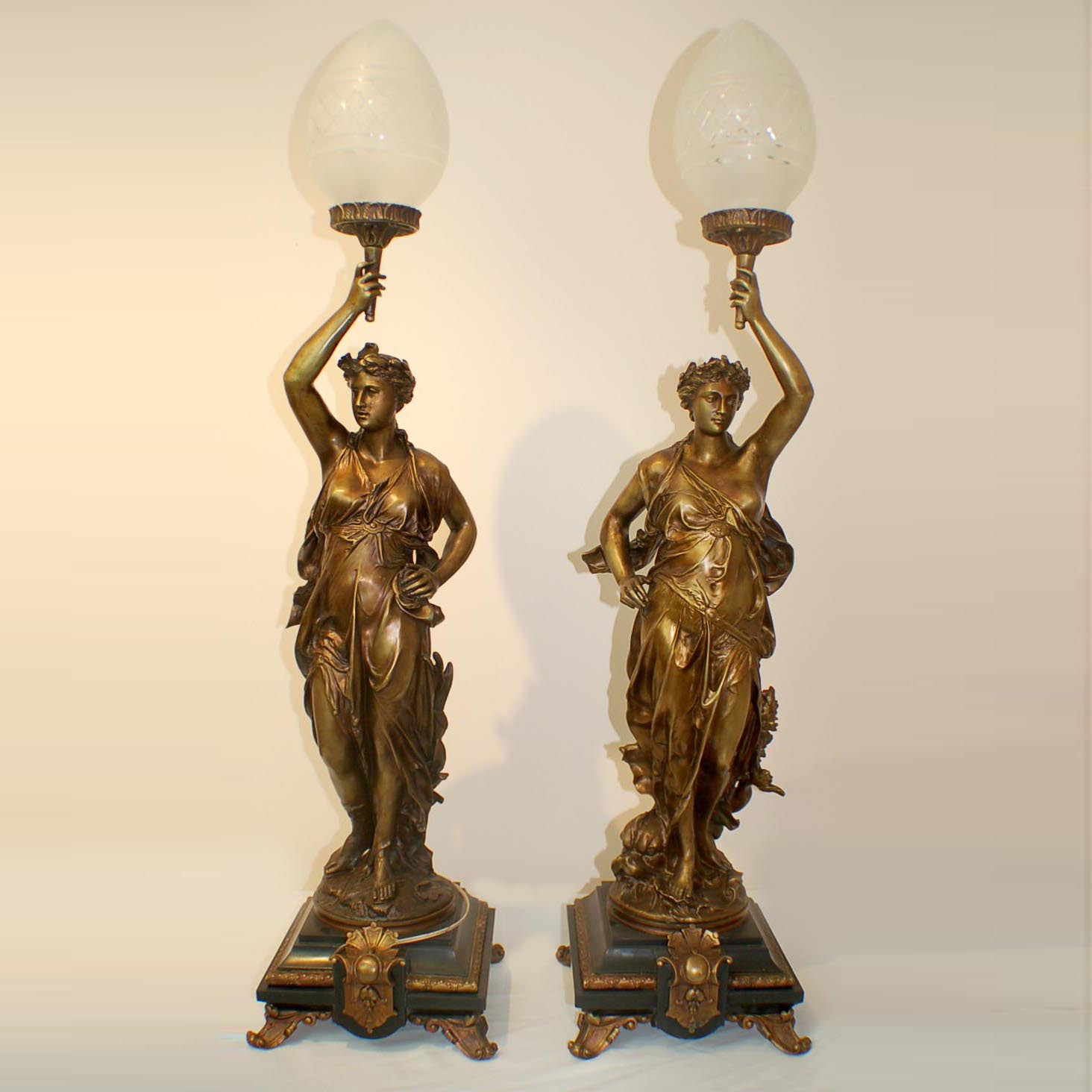 A pair of figure lamps bronze art decor
