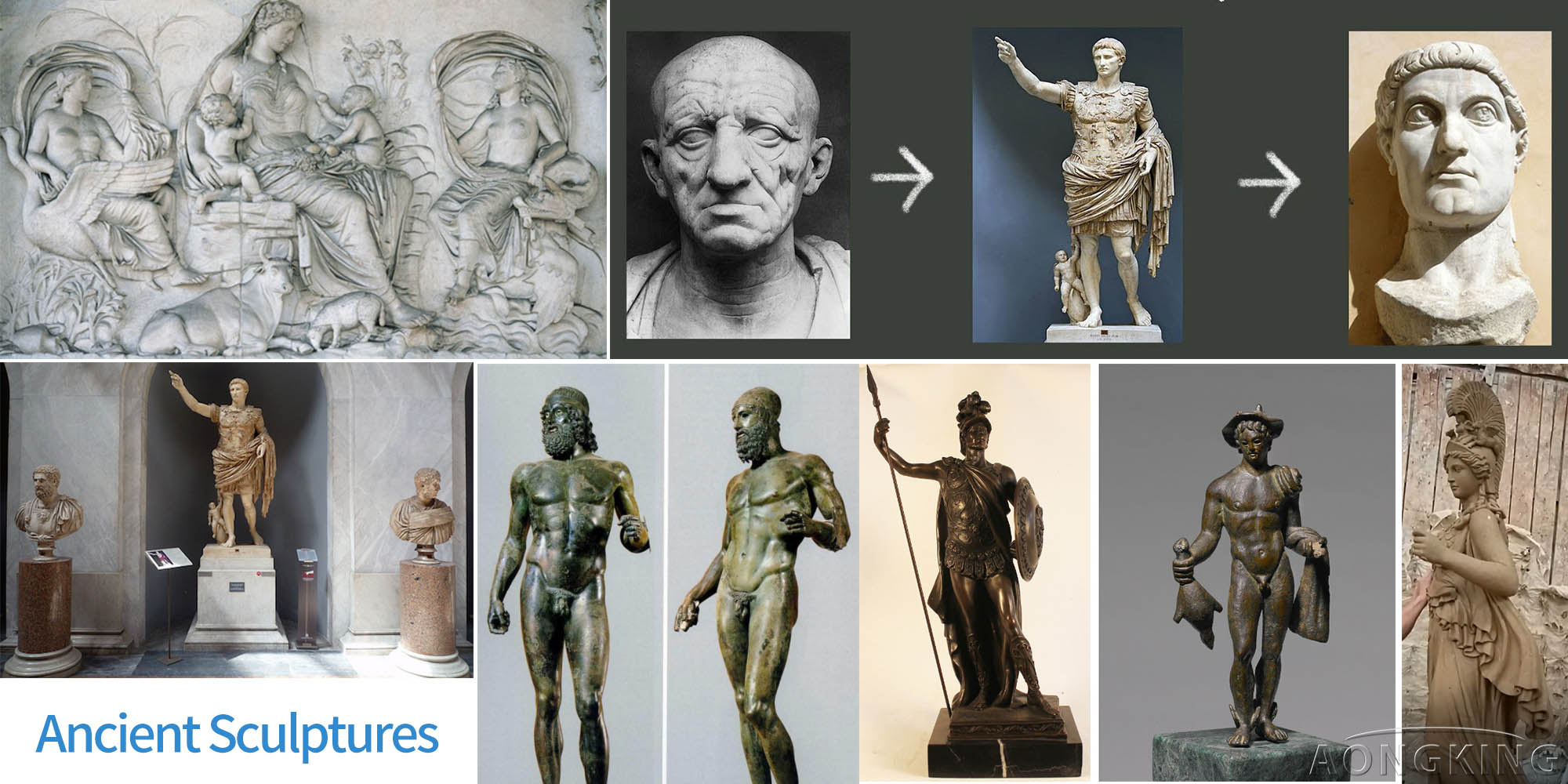 Ancient sculptures of life-size famous figure