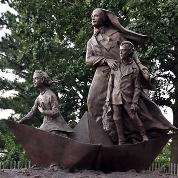 Photos of the new installed statue to Mother Cabrini in Battery Park City