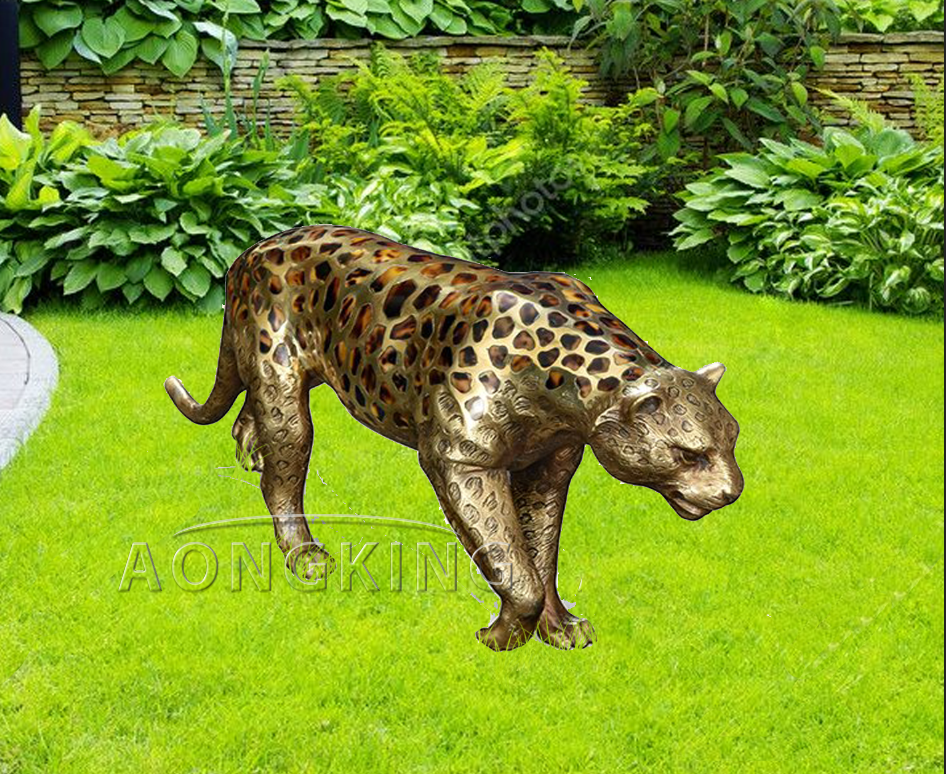 Home Garden Decor Leopard Bronze Statue - Aongking Sculpture