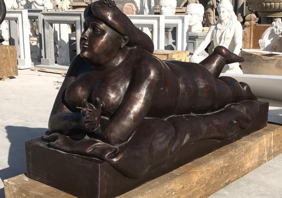 Smoking Woman Bronze Statue By Botero