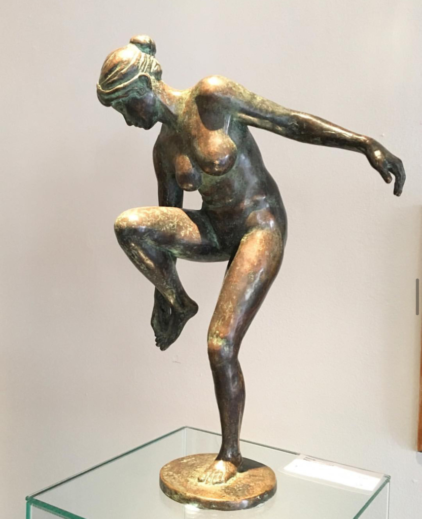 Stretching lady Bronze Sculpture by Peter Hoogerwerf
