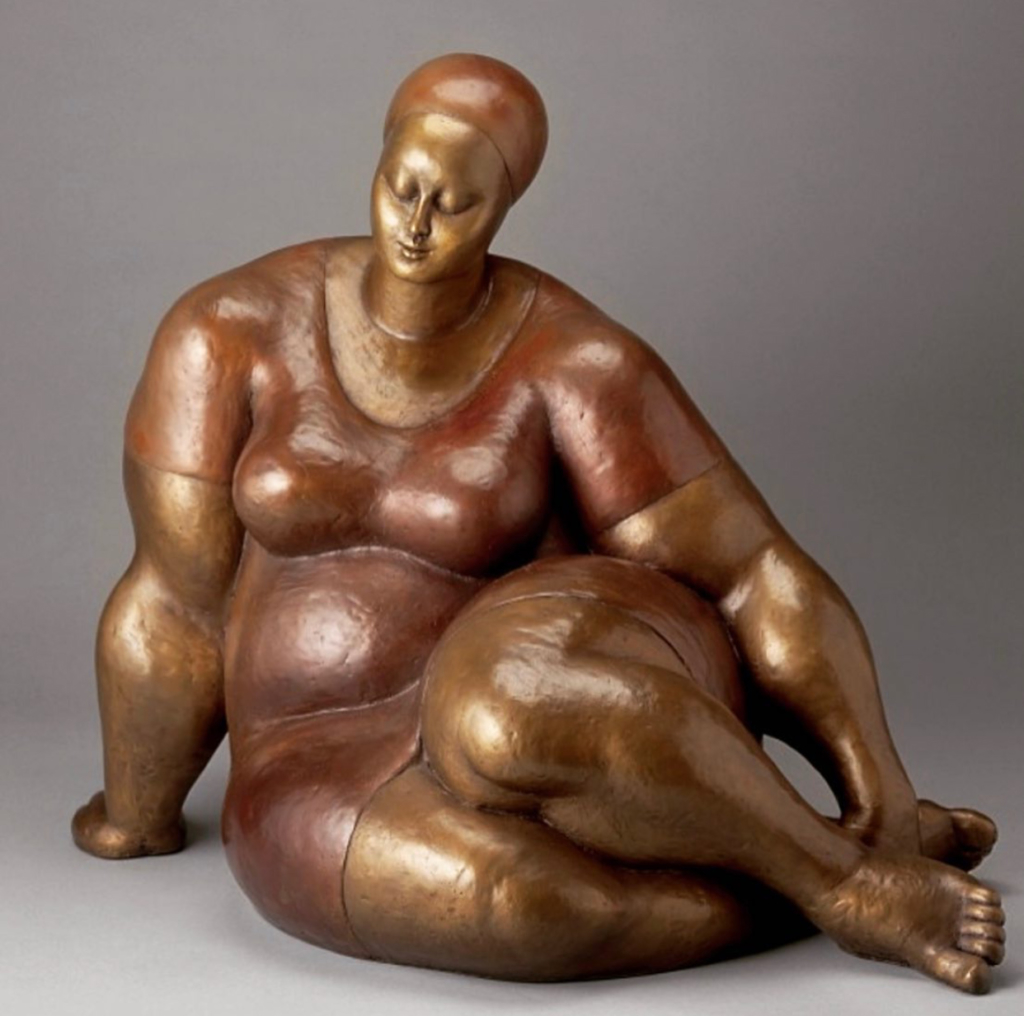 Large Sitting Woman Bronze Sculpture by Nnamdi Okonkwo