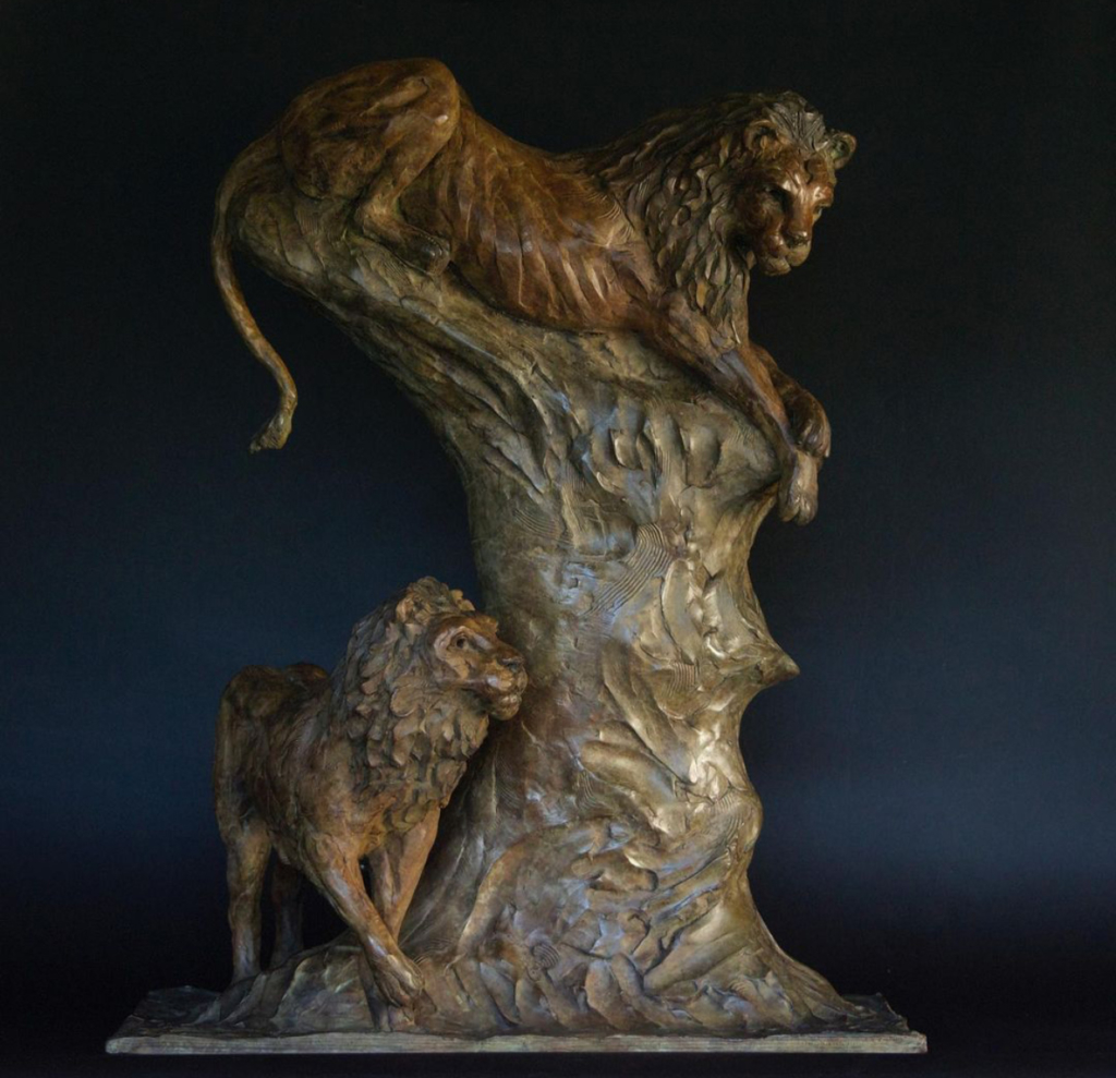 Factory Popular Two Lions King Bronze Statue For Sale