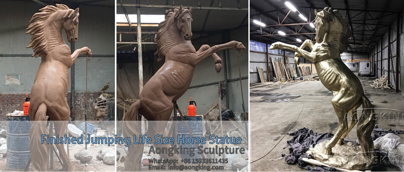 Bronze jumping horse statue