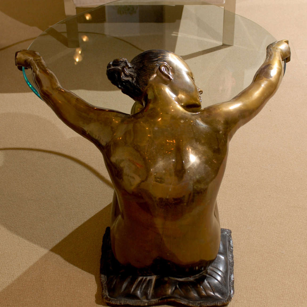 Bronze sculptural coffee table of nude woman