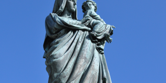 Bronze Virgin Mary Statue Holding Baby Jesus