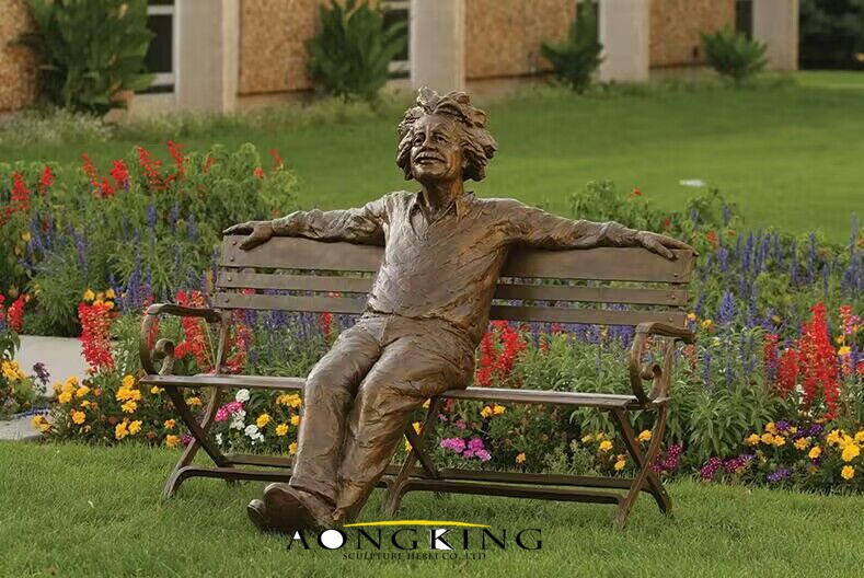 Albert Einstein Bench Bronze Statue 2