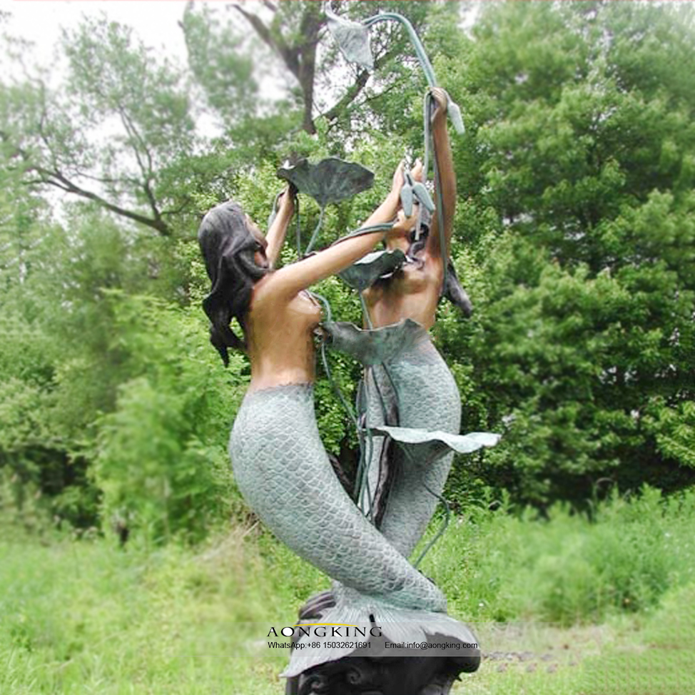 bronze double mermaid water fountain sculpture