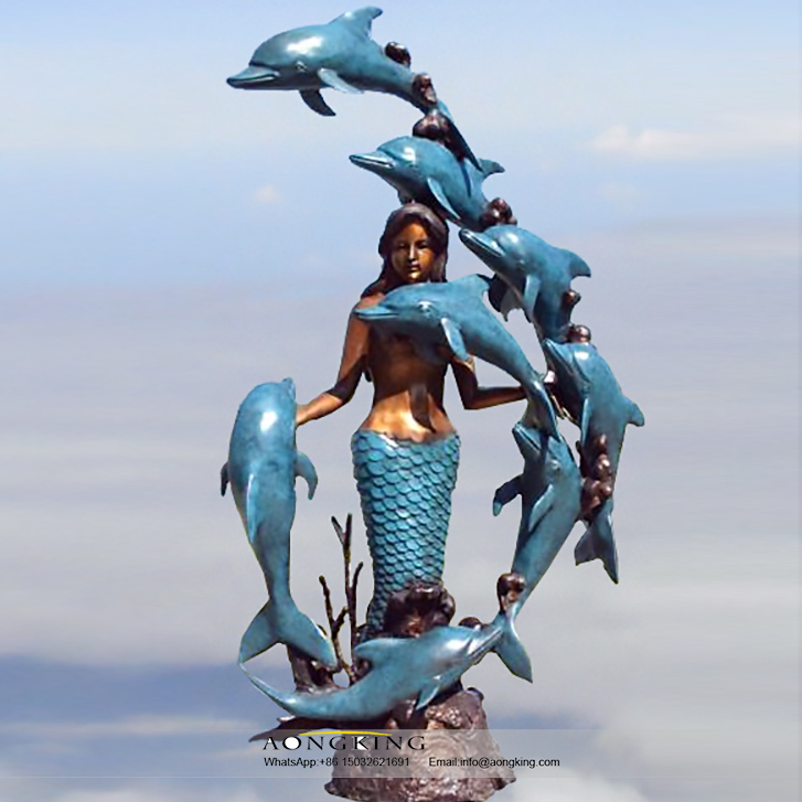 bronze fountain dolphins mermaid
