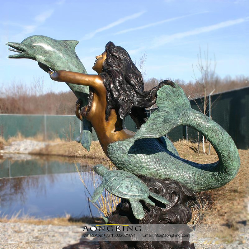 large cast bronze artwork mermaid fountain