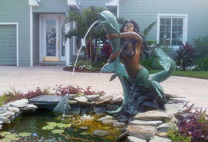 Decoration Mermaid with Dolphin Fountain Bronze Sculpture