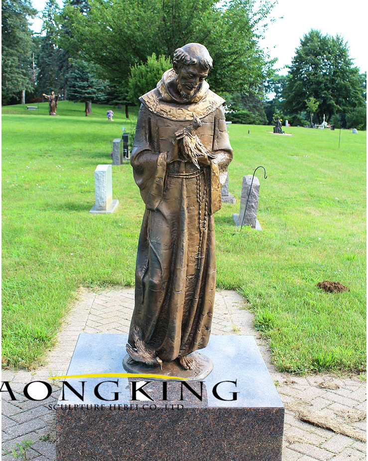 Life size saint francis with birds bronze statue