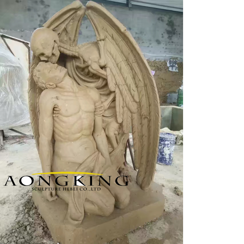 custom made stone sculpture of Devil's skull angel