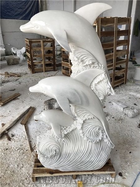Garden Marble Dolphin Sculpture